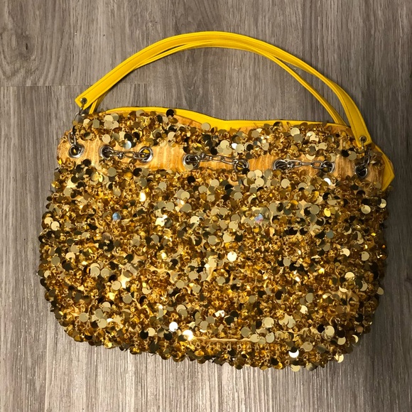 Vintage Handbags - NWT Y2K Gold Sequins Tote Bag